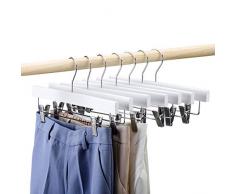 HOUSE DAY 25 Stück Kleiderbügel Hosenbügel Hosenspanner Rockbügel Holzbügel mit Edelstahl Klammer Platzsparend rutschfest Antirutsch Weiß Holz Clothes Hanger für Hosen Röcke 35.5cm (L)