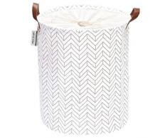 Sea Team Marokkanisches Gittermuster Wäschesammler Leinenstoff Wäschekorb Faltbarer Aufbewahrungskorb mit PU-Ledergriffen und Kordelzug-Verschluss, 45 x 35 cm, wasserdichte Innenseite