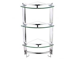 XXIOJUN-Badezimmer ablagen Duschkorb Badregal Glas Rostfreier Stahl 1/2/3 Stufen Ecke Anschließen Hängender Korb Handtuchhalter, 3 Stile (Farbe : Silber, größe : 23.5x23.5x65cm)