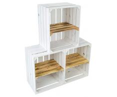 Kistenkolli Altes Land 3er Set Neue Weisse Obstkisten mit geflammten Zwischenbrett QUER Weinkiste Schuhregalkiste +++50 x 30 x 40 cm