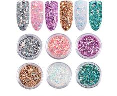 Momangel 6 Boxen/Set Nail Glitzer Puder Nail Art Pailletten DIY Maniküre Sticker Nägel Tips