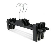 famy.Shop Kunststoff Kleiderbügel mit Clips ca. 36 cm, schwarz, 10 Stück, Hosenkleiderbügel mit Klammern