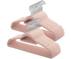SONGMICS Kleiderbügel, 50 Stück, Anti-Rutsch, Jackenbügel, 0,6 cm Dicke, Anzugbügel Samt, platzsparend, um 360° drehbarer Haken, 45 cm breit, für Jacken, Mäntel, Röcke, Hemden, Hosen, hellrosa CRF50PK