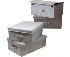 Hausfelder ORDNUNGSLIEBE Aufbewahrungsbox groß mit Deckel - Box Set 44x30cm zur Aufbewahrung, Stoff Ordnungsbox einsetzbar als Aufbewahrungskiste (2 x mit Klappendeckel, 2 x mit losem Deckel)