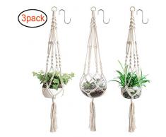 3 x Pflanzenaufhänger, Makramee Blumenampel, hängend Blumentopf mit Baumwollseil, Blumenhänger Pflanzhänger für Innen Außen Decken Balkone Wanddekoration