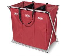 Navaris Wäschekorb 3 Fächer Wäschesammler Sortierer - Wäsche Korb für Schmutzwäsche - Hell Dunkel Bunt Design - Wäschebox 65x38x55cm Bordeaux
