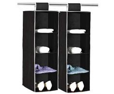 2x Hängeaufbewahrung Kleiderschrank Hängeregal I 4 Fächer I 84x30x30cm I Faltbar I Schwarz Weiß - Aufbewahrung Organizer