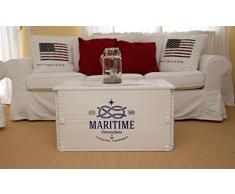 Uncle Joe´s Truhe Maritime Couchtisch Truhentisch im Vintage Shabby chic Style aus Massiv-Holz in Weiss mit Stauraum und Deckel Holzkiste Beistelltisch Landhaus Wohnzimmertisch Holztisch weiß