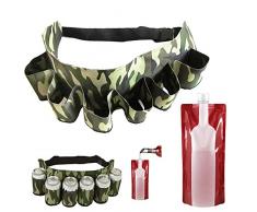 SENHAI Bierdosen-Gürtelhalter, für 6 Getränke, Camouflage-Reisetasche mit verstellbarem Gürtelriemen für Wandern, Camping, Picknick, Strand, Grillen, mit 1 x 750 ml faltbarer Weintasche