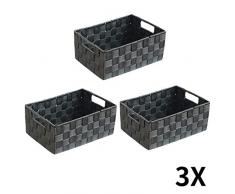 WM Homebase 3er Set Aufbewahrungskörbe geflochten Aufbewahrungskorb mit Griffen Polypropylen Regalkorb Badkorb in Grau 28x18x12 cm