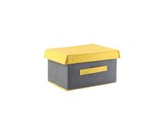 axentia Aufbewahrungsbox Sofia mit Deckel grau-gelb, Regalkorb klein, Stoffbox mit Griff, Regalbox multifunktional, Schuhbox MaÃe: ca. 34 x 19 x 24 cm