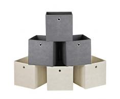 SONGMICS Aufbewahrungsbox, 6er Set, Faltbare Stoffbox, Faltbox aus Vliesstoff, Würfel, Aufbewahrungskorb, Organizer für Spielzeug, Kleidung, 3 grau, 3 beige RFB06GM