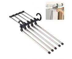 Weesey Hosenbügel - 5 in 1 Multifunktionale Aufbewahrung Hosenbügel, Rockbügel mit Clip Hosenbügel Hosenbügel Platzsparend für Hosenrock Hosenbekleidung