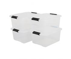 IRIS, 4er-Set stapelbare Aufbewahrungsboxen Top Box, mit Deckel und Klickverschluss, 15 Liter, Kunststoff / Plastik, transparent