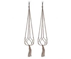 tonver 2 Pflanze Kleiderbügel Blumentopf Hanf Seil Pflanzgefäß, manuelle Woven Seil zum Aufhängen Korb für Indoor Outdoor Garten Home Wand-Dekorationen, Hanfseil, Brown-2, 90 cm