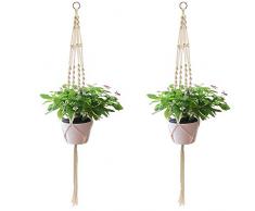 RunLimL 2er Set Makramee Blumenampel Baumwollseil Hängeampel, Blumentopf Pflanzen Halter Aufhänger Pflanzenhalter für Innen Außen Decken Balkone Wanddekoration - 105cm, 4 Beine