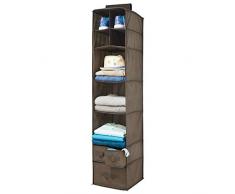 mDesign hängender Stoffschrank aus Kunstfaser – 7 Fächer und 3 Schubladen – Hängeschrank aus Stoff für das Schlafzimmer – perfekt auch als Hängeregal für Kleidung, Gürtel, Clutches – dunkelbraun