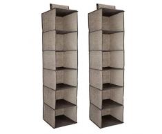 Navaris 2er Set Stoffregal Kleiderschrank Organizer - 2X 6 Fächer Hängeregal aus Stoff für Kleiderschrank - 30x30x126cm Hängeaufbewahrung in Braun