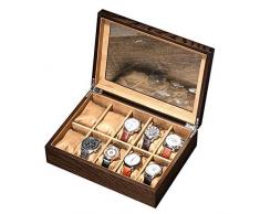 N/B 10 Slots Uhrenbox Schmuckvitrine Holzuhr Organizer mit Glasdisplay für Männer Damen Kollektion Boxen Uhr