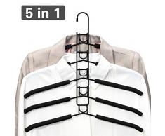 PUPOUSE Mehrlagige Kleiderbügel – 5 in 1 Metall Kleiderständer, Anti Rutsch Schwamm Mehrzweck Kleiderbügel, Platzsparend, Organizer für Jacken Mantel Pullover Hosen T-Shirts (Schwarz)