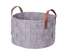 GWELL Weben Filzkorb Kaminholzkorb Wäschekorb mit Leder Griff Holzkorb Holztasche Aufbewahrungskorb Zeitschriftenbeutel Zeitungskorb hellgrau L