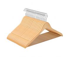 SONGMICS Kleiderbügel aus Ahornholz, 50 Stück, mit Rockkerben und Hosensteg, 360 Grad drehbar, Anzugbügel Jackenbügel Holz für Kleidung Anzug Jacke Hose, Natur CRW001-50