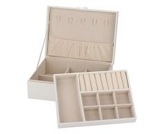 Doppelschicht-Schmucksache-Ohrring-Ring-Armband-Halsketten-PU-Organisator-Kasten, verschließbarer Schmuck-Speicher-Kasten-Vitrine, 23 * 17 * 8,5 cm (Weiß)