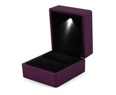 Ring Schachtel mit LED Licht Ringbox Aufbewahrungsbox Schmuck Vitrine Geschenk (Violett)