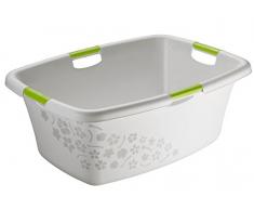 Rotho Flowers Wäschekorb 50 l, Kunststoff (PP), grau/grün, 50 Liter (65 x 48,6 x 26,2 cm)