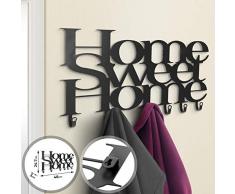 MIADOMODO Wandgarderobe - 48 x 24,7 x 3 cm, 6 Haken, aus Metall, modern, matt Schwarz, Home Sweet Home Design - Garderobenhaken, Wandhaken, Mehrzweckhaken, Kleiderhaken, Hakenleiste