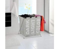 Relaxdays, grau 3er Wäschesortierer, Klappgestell, getrennter Wäschesack, 3 Fächer, 90 Liter, XXL Wäschekorb, eckig, Standard