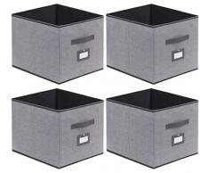 homyfort 4er Set Faltbare aufbewahrungsboxen stoffbox faltbox mit Ledergriffe und Etikettenhalter, 33 x 38 x 33 cm, Grau Leinen, XDBXL04PLP