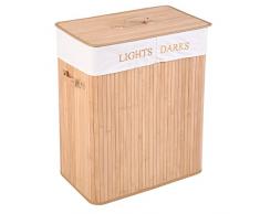 COSTWAY Wäschebox faltbar, Wäschekorb mit Deckel, Wäschesammler 2 Fächer, Wäschetruhe mit herausnehmbarem Wäschesack, Spielzeugkorb für Kinder, Wäschebehälter Bambus, Wäschetonne 105L Farbwahl (Natur)