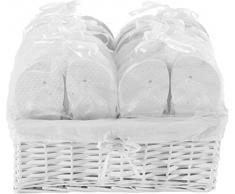 Zohula Hochzeit Weiße Flip-Flops Premium-Partypaket - 20 Paare Flip-Flops [3 x 35-37] [12 x 38-39] [5 x 40-42] Inklusive Weidenkorb zur Präsentation
