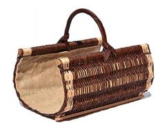 Großer Kaminkorb aus Weide natur braun-weiß mit Jute 60x45x48 cm Holzkorb Kaminholzkorb Kaminholztasche Feuerholzkorb Weidenkorb