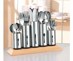 Esmeyer 610-217 Besteckhalter PIPES mit 5 Halterungen aus Edelstahl 18/8 und Gummibaumholz für bis zu 60 Besteckteile.