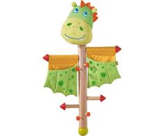 HABA 303037 – Garderobe Drache, drachenstarker Ordnungshelfer für Mädchen und Jungs, 70 cm hohe Halterung aus Holz, Stoff und Metall, mit 2 Aufbewahrungstaschen, einmaliger Hingucker im Kinderzimmer