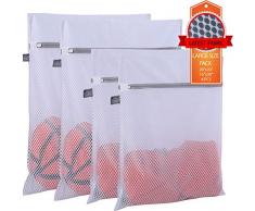 Extra großer, strapazierfähiger Netz-Wäschesack-4er-Pack (2 XL + 2 L) 125 g/m² Netzgewebe Strapazierfähige und wiederverwendbare Waschbeutel, Reise-Organisationstasche für Kleidung, Jeans etc. (Weiß)