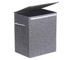 SONGMICS Wäschekorb 60 L, Wäschesammler aus Leinenimitat, Wäschetruhe mit Deckel und Griffen, faltbar, Grau LCB109