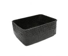 ghfashion Gewebter Korb, DIY Handgemachte Getrocknete Blumen Gras Obstkorb Rattan Bambus Rahmen Trümmer Aufbewahrungsbox Haushaltsgegenstände Schwarz Groß