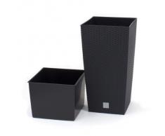 Prosperplast Rattan Blumentopf 26,6 L Anthrazit Übertopf Innen Außen mit Innenkasten wetterfest, schwarz, 26,5 x 26,5 x 50 cm, DRTS265-S433