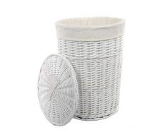 dvier VWWK-08WRd-b Wäschekorb Korb Weide Weiß rund mit Bezug Deckel 60L, D.39cm H.55cm