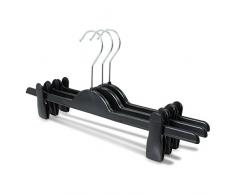 famy.Shop Hosenbügel 10 Stück, Kleiderbügel aus Kunststoff mit STABILEN Klammern für Hosen/Röcke, Hosenspanner rutschfest, platzsparend und drehbarer Haken, 40cm EXTRA BREIT, schwarz