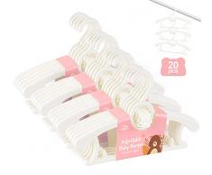 Anstore 20 Stück Mitwachsende Kinderkleiderbügel Platzsparend mit Stapelbaren Bärchen-Haken Rutschfeste Kleiderbügel für Babys und Kleinkinder, Weiß