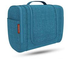 Kulturbeutel [DESIGN 2020] Kulturtasche zum Aufhängen für Damen, Herren & Kinder, Große Kosmetiktasche 7 Liter Stauraum, Waschtasche für Männer & Frauen, Waschbeutel in Premium-Qualität (blau)