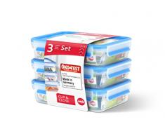 Emsa 515645 Food Clip & Close,Plastik, Transparent / Blau, 1,2 Liter, Set mit 3 Boxen