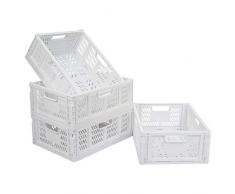 Faltbar Plastik Lagerkisten Regal Körbe,4er-Set Falten Aufbewahrungskorb Küche Schubladeneinsätze Stapelbare Lagerkästen Transport boxen Schrankbehälter Cubes Home Office Schlafzimmer Küche -Weiß
