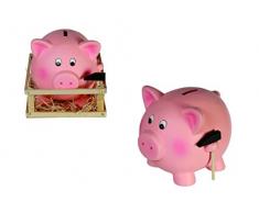 Out of the blue 78/4011 - Jumbo-Terrakotta-Spardose, Schwein mit Hammerin Holzbox, 21 x 16 cm