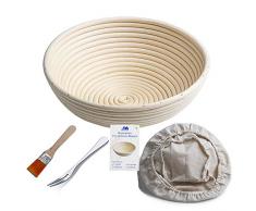 Gärkörbchen rund, ø 25 cm, Höhe 8.5 cm Banneton Proof Korb für Brot und Teig [inkl. Pinsel] Proof Rising Rattan Schale(1000g Teig) + Gratis Liner + Gratis Brot Gabel