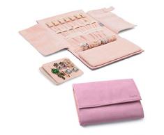 Becko Schmucktasche aus Flanell und Leder Schmuckaufbewahrung Organizer Jewelry Box für Ohrring Fingerring Halskette und mehr (20.5*15*2 cm) (Pink)